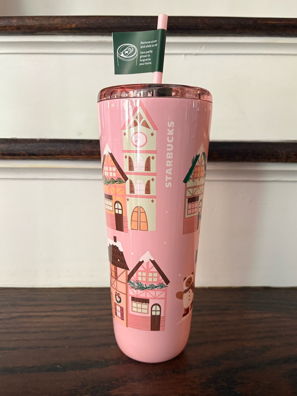 Starbucks 2025 Pink Bearista Bear Gingerbread House Stainless Steel Tumbler